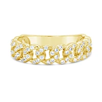 Yellow Gold Plated Sterling Silver Cuban Link Cubic Zirconia  Ring 155032