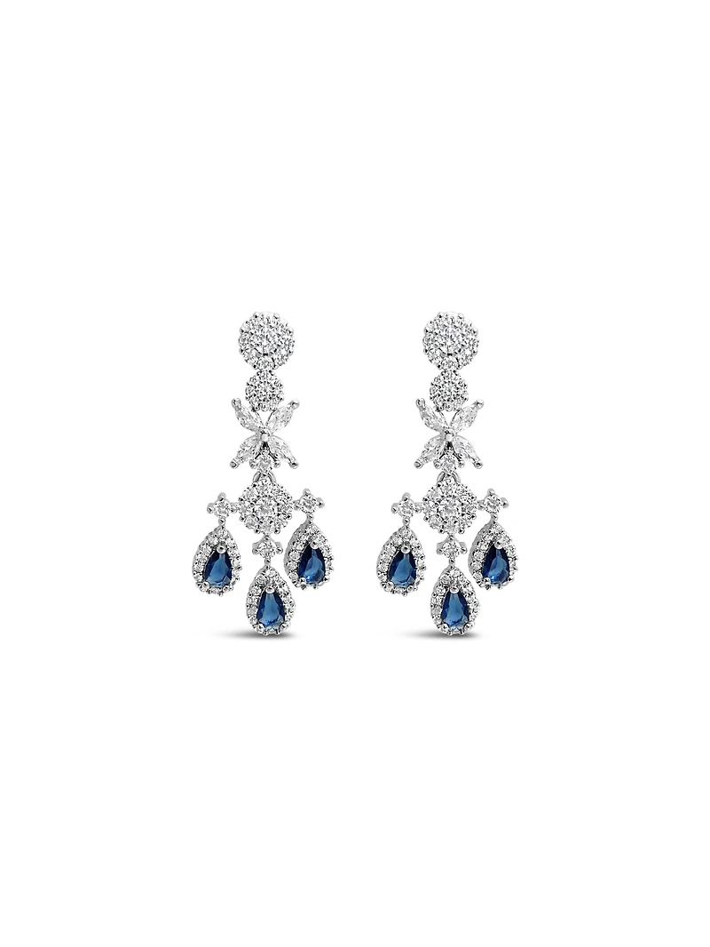 Bridal Silver Tear Drop Sapphire  Cubic Zirconia Necklace +Earrings Set 155007