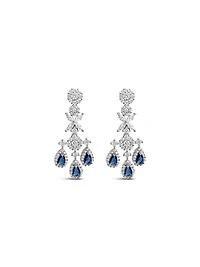 Bridal Silver Tear Drop Sapphire  Cubic Zirconia Necklace +Earrings Set 155007