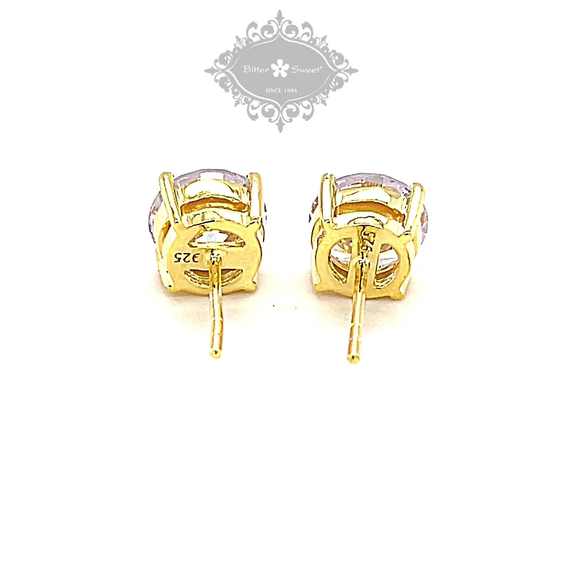 Gold Plated Sterling Silver Cubic Zirconia 8 Hearts 8 Arrows 9mm Studs 143347