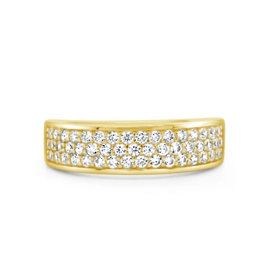 Men's Yellow Gold Plated Sterling Silver Cubic Zirconia Pave 3 Rows  Ring 155096