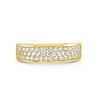 Men's Yellow Gold Plated Sterling Silver Cubic Zirconia Pave 3 Rows  Ring 155096