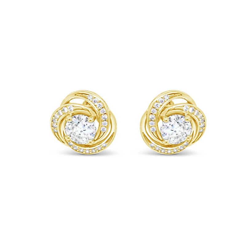 Yellow Gold Plated Sterling Silver  Round  Twist Cubic Zirconia Earrings 155051