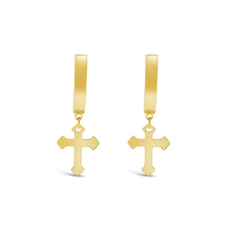 Stainless Steel Gold Cross Huggie Earrings 150108