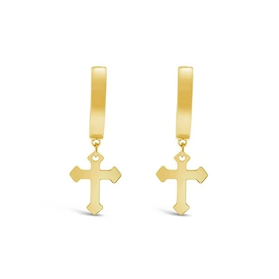 Stainless Steel Gold Cross Huggie Earrings 150108