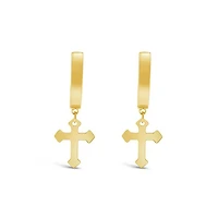 Stainless Steel Gold Cross Huggie Earrings 150108