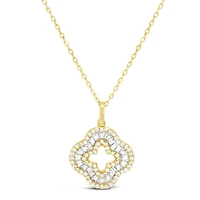 Yellow Gold Plated Sterling Silver Clover Baguette Cubic Zirconia Necklace155058