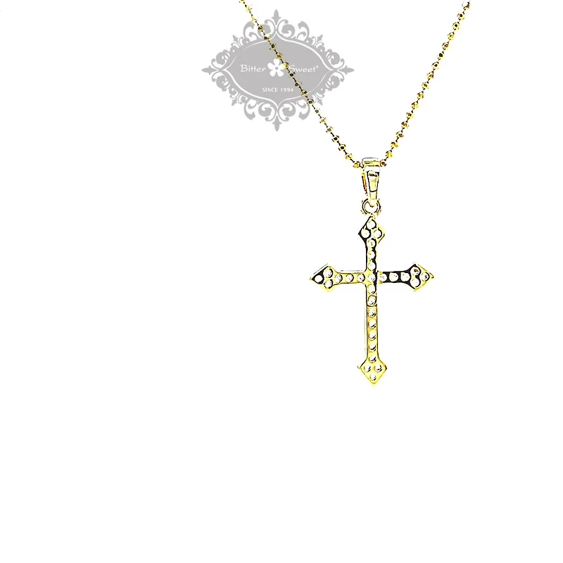 Gold Plated Sterling Silver Cubic Zirconia Cross Necklace
