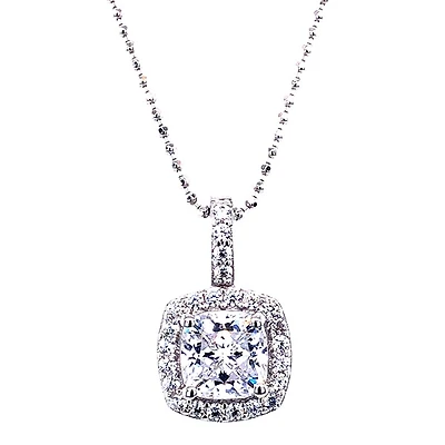 Sterling Silver Cubic Zirconia Square Necklace 139380