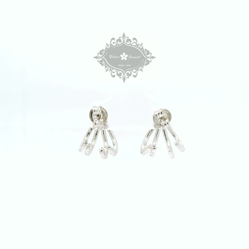 Sterling Silver Pave Tear Drop Lines Cubic Zirconia Studs Earrings 154986