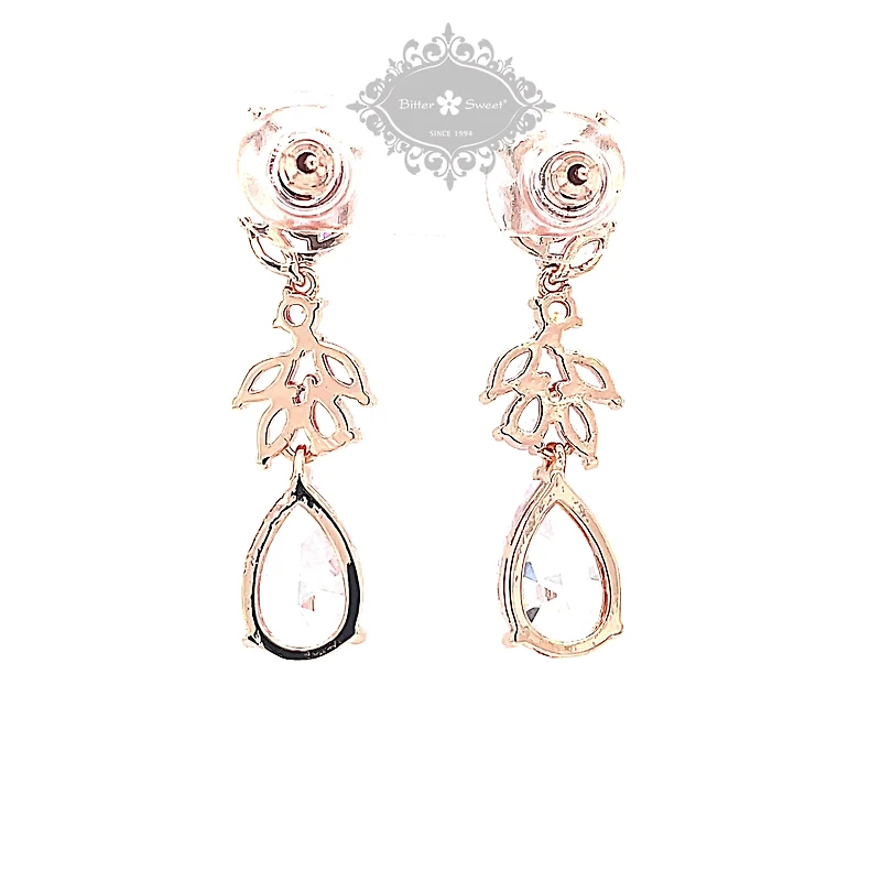 Bridal Rosegold Cubic Zirconia Drop Earrings 145934