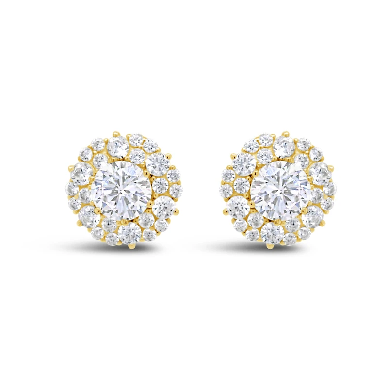 Yellow Gold Plated Sterling Silver  Round Cubic Zirconia Earrings 155047