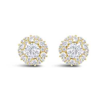 Yellow Gold Plated Sterling Silver  Round Cubic Zirconia Earrings 155047