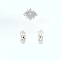 Sterling Silver  Cubic Zirconia Round Pave Twist Huggies Earrings 155074