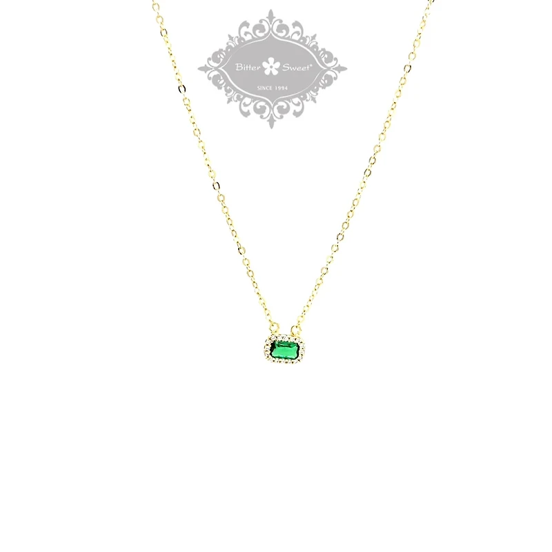 Gold Plated Sterling Silver Green Cubic Zirconia Necklace 152225