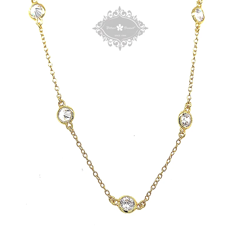 Gold Plated Sterling Silver Cubic Zirconia 4mm Bezel Necklace 143313