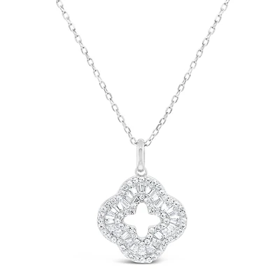 Sterling Silver Clover Bagutte Cubic Zirconia Necklace155056