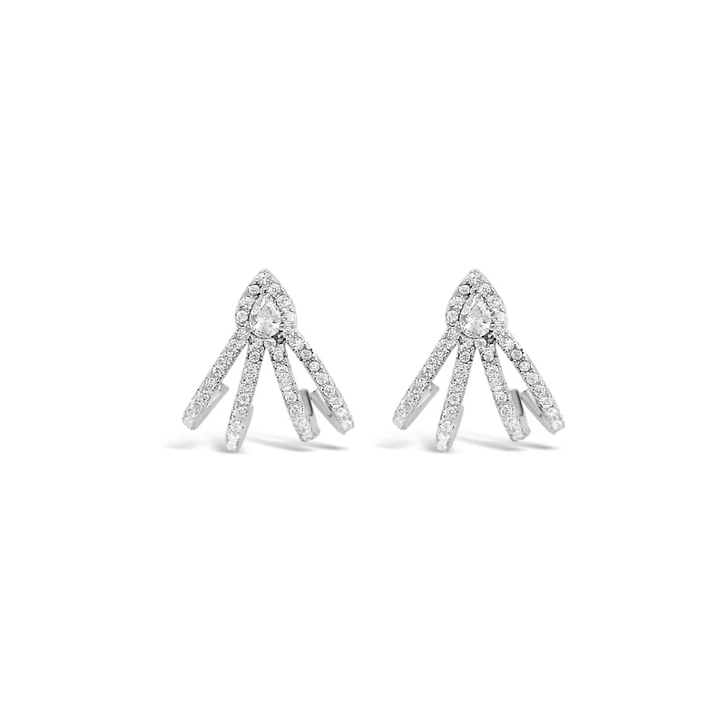 Sterling Silver Pave Tear Drop Lines Cubic Zirconia Studs Earrings 154986