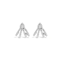 Sterling Silver Pave Tear Drop Lines Cubic Zirconia Studs Earrings 154986