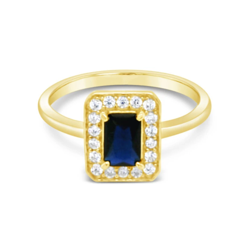 Gold Plated Sterling Silver Sapphire Rec Out line Cubic Zirconia Ring 15491