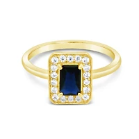 Gold Plated Sterling Silver Sapphire Rec Out line Cubic Zirconia Ring 15491