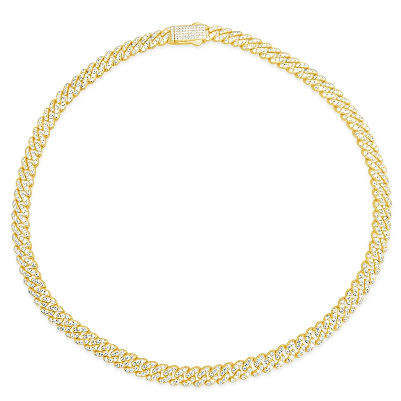 Yellow Gold Plated Sterling Silver  Cuban Link  Cubic Zirconia Necklace 155085