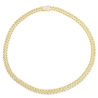 Yellow Gold Plated Sterling Silver  Cuban Link  Cubic Zirconia Necklace 155085