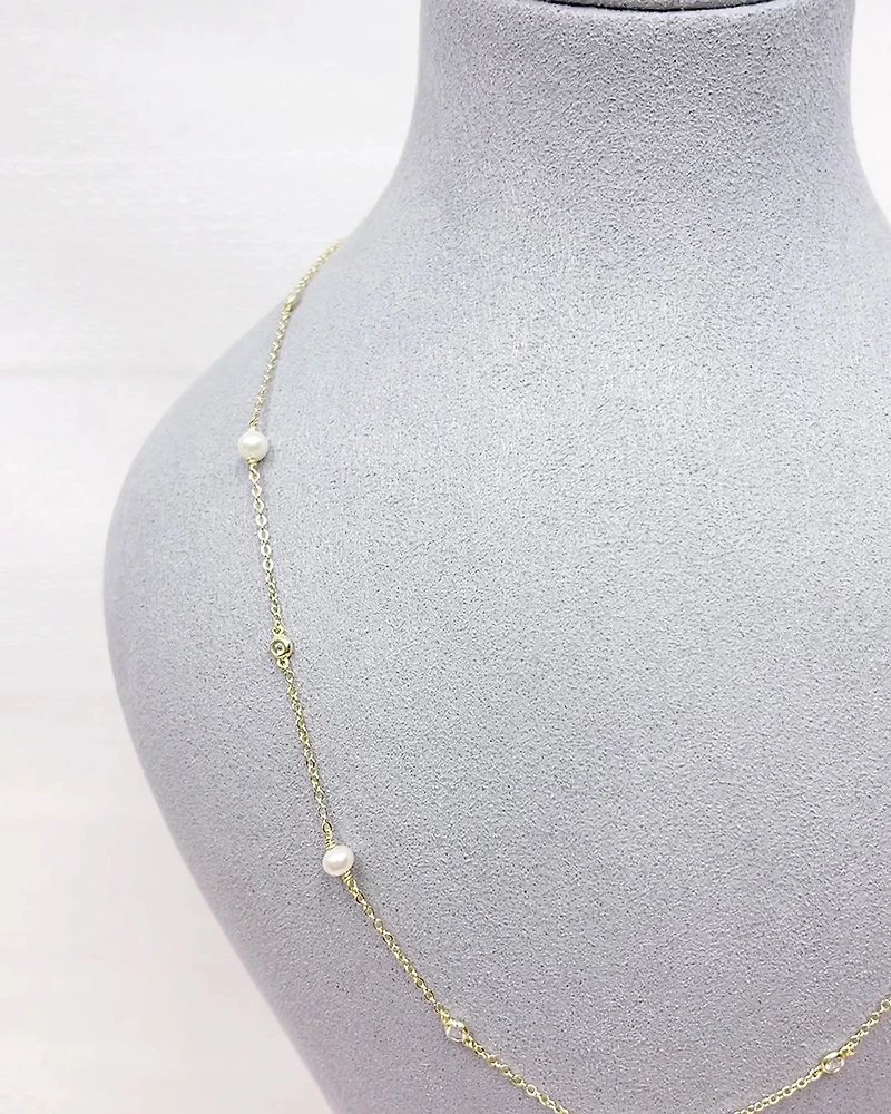 Gold Plated Sterling Silver Cubic Zirconia Pearl Necklace 152275