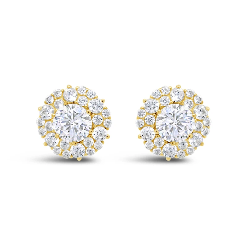 Yellow Gold Plated Sterling Silver  Round Cubic Zirconia Earrings 155047