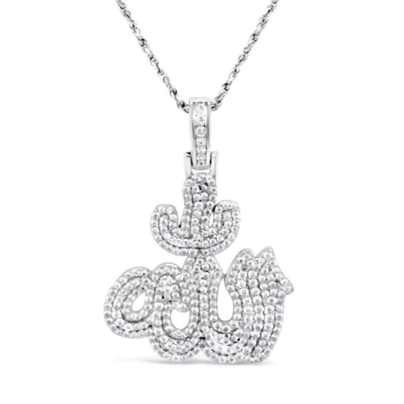 Sterling Silver Cubic Zirconia Allah Pendent  Necklace 155140