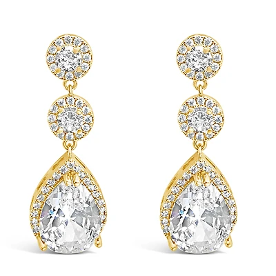 Bridal  Gold Tear Drop Halo  Cubic Zirconia Earrings 155159