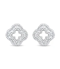 Sterling Silver Clover baguette  Cubic Zirconia Earrings 155057