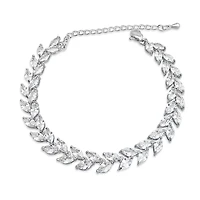Bridal Silver Cubic Zirconia Marquise Leaf  Bracelet 155185