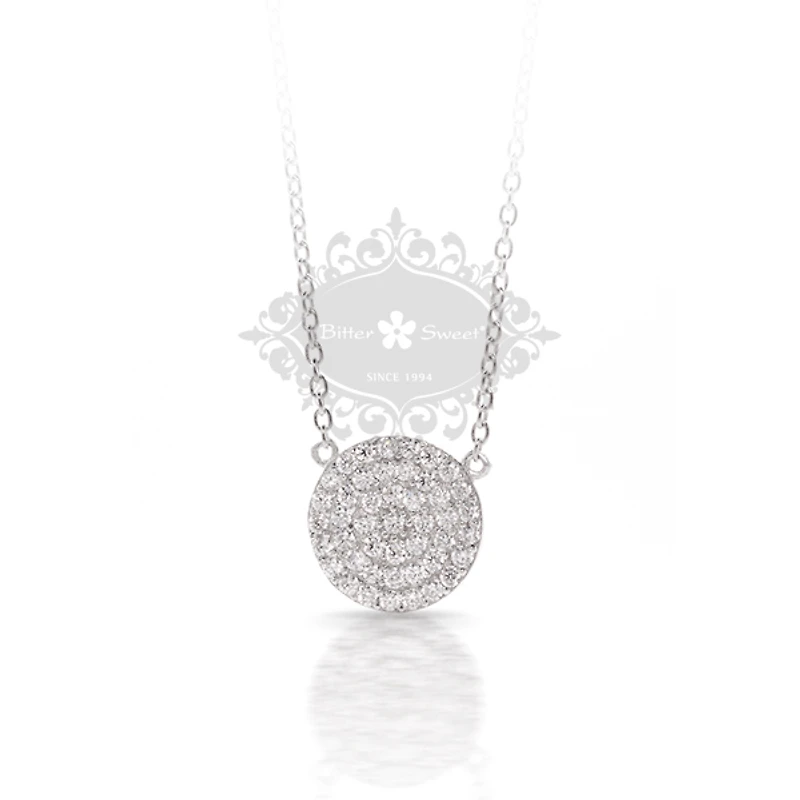 Sterling Silver 12mm Cubic Zirconia Disc Necklace