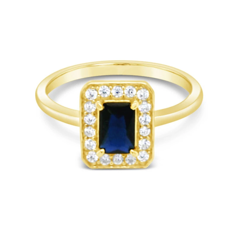 Gold Plated Sterling Silver Sapphire Rec Out line Cubic Zirconia Ring 15491
