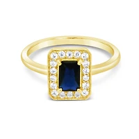 Gold Plated Sterling Silver Sapphire Rec Out line Cubic Zirconia Ring 15491