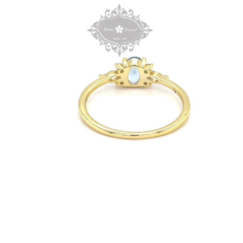 Gold Plated Sterling Silver Blue Cubic Zirconia Ring