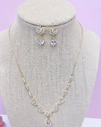 Bridal Gold Cubic Zirconia Necklace & Earrings Set