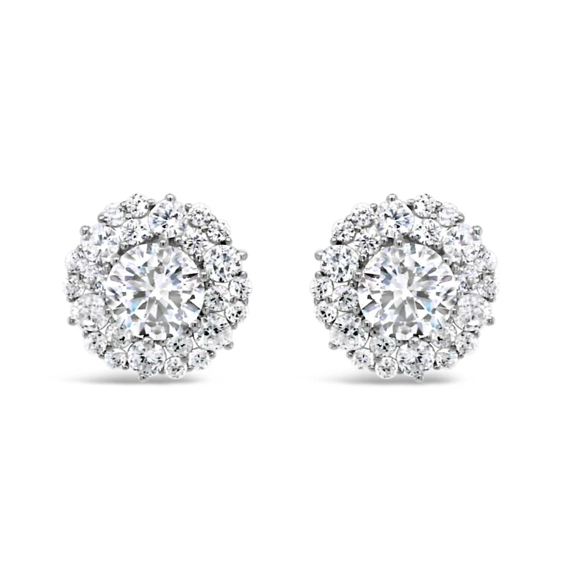 Sterling Silver  Round Cubic Zirconia Earrings 155045