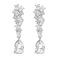 Bridal  Silver Tear Drop Cluster  Long  Cubic Zirconia Earrings 155181