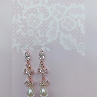 Bridal Rosegold Pearl Cubic Zirconia Drop Earrings 145910