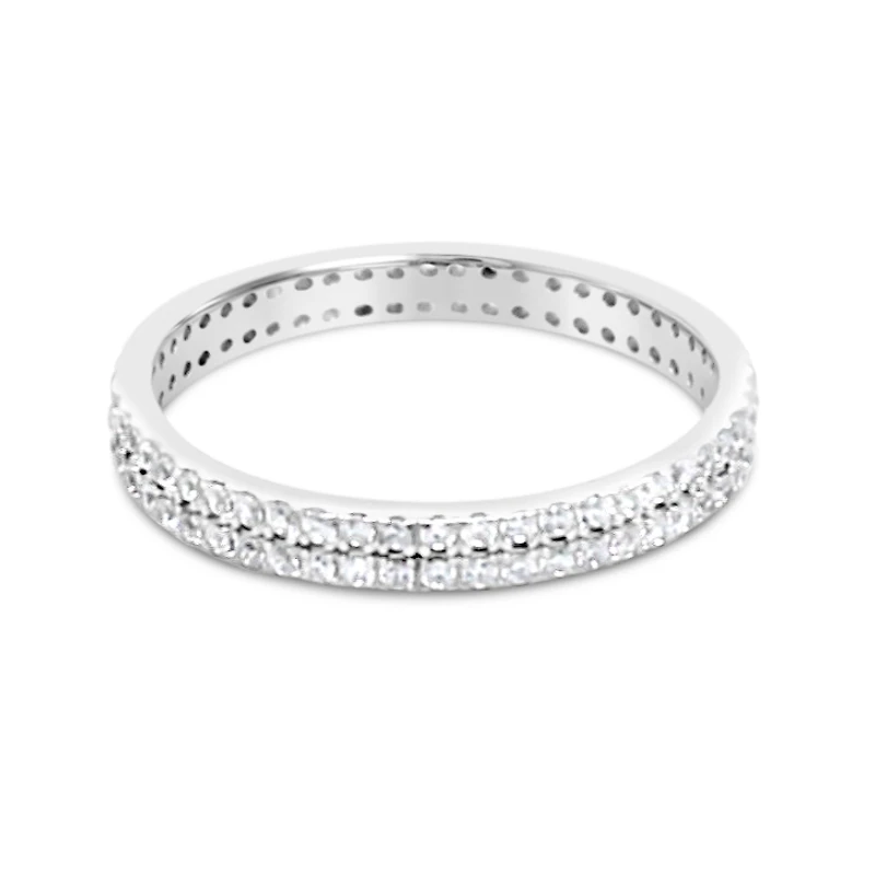 Sterling Silver Ring Pave Cubic Zirconia 2 Lines 154938