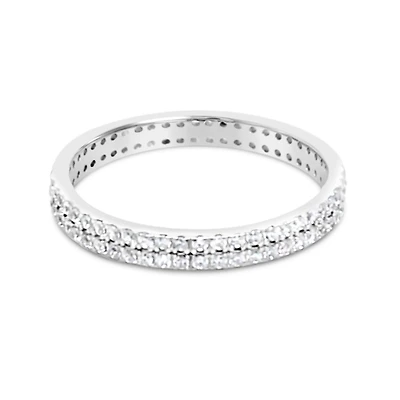 Sterling Silver Ring Pave Cubic Zirconia 2 Lines 154938
