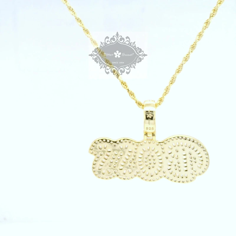 Yellow Gold Plated Sterling Silver Cubic Zirconia Boss  Pendent  Necklace 155139