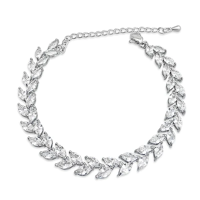 Bridal Silver Cubic Zirconia Marquise Leaf  Bracelet 155185