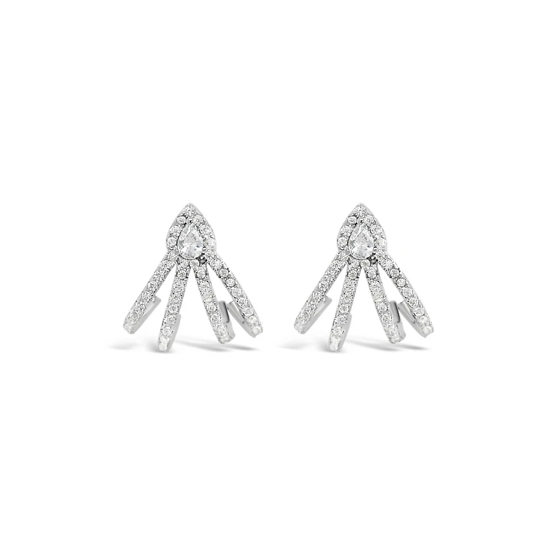 Sterling Silver Pave Tear Drop Lines Cubic Zirconia Studs Earrings 154986
