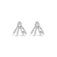 Sterling Silver Pave Tear Drop Lines Cubic Zirconia Studs Earrings 154986