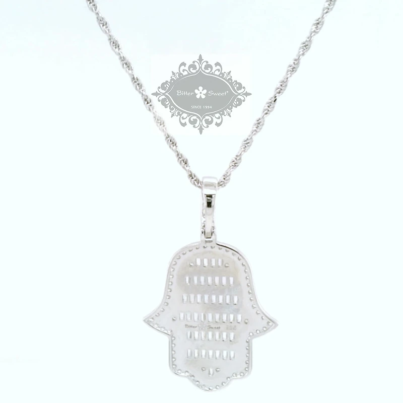 Sterling Silver Cubic Zirconia  Hamsa Pendent  Necklace 155136