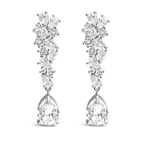 Bridal  Silver Tear Drop Cluster  Long  Cubic Zirconia Earrings 155181