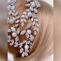 Bridal Silver Pearl Cubic Zirconia Headband 145826